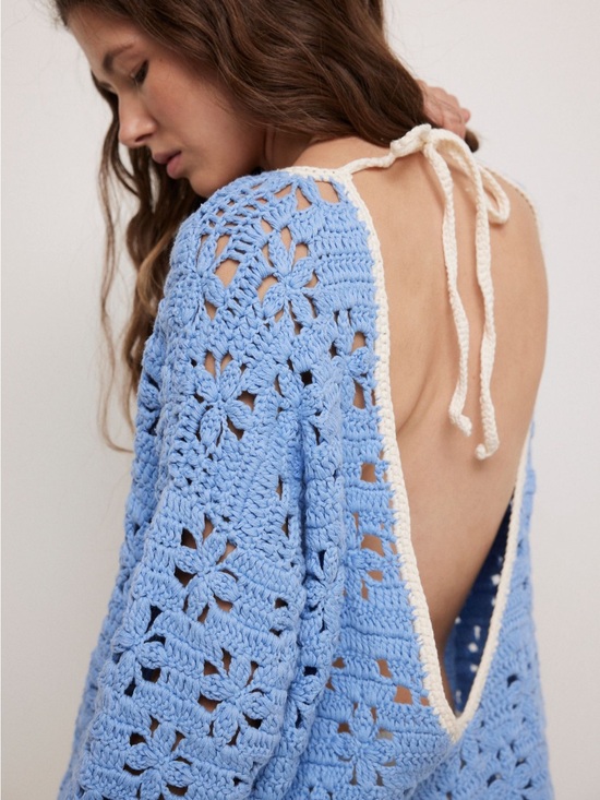 Free People Other - Free People Rue Crochet Tunic: Open-Back Swim Cover-Up Dress in Light Blue NWOT